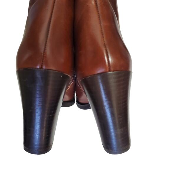 Kanna | Made in Spain Cognac Brown Leather Stacked Heel Booties - Picture 5 of 12